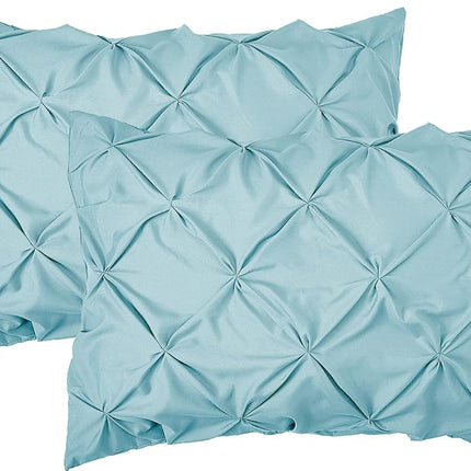 Juego de 2 fundas de almohada Elegant Comfort, diseño de pliegue pellizcado, calidad egipcia de 1500 hilos, diseño elegante y fácil de cuidar, resistente a arrugas y manchas, juego de 2 piezas, tamaño King con pliegues, Aguamarina