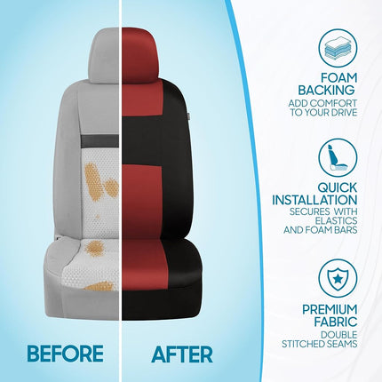 BDK PolyPro Car Seat Covers Full Set in Terracotta on Black, Front and Rear Split Bench Seat Covers for Cars, Easy to Install Car Seats Cover Set and Accessories for Auto Trucks Van SUV - Terracotta