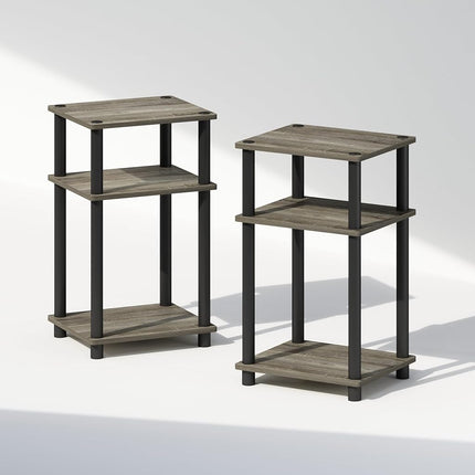 Furinno JUST Night Stand Set of 2, 3-Tier Turn-N-Tube Nightstand, Toolless Bedside Tables, End Table, Side Table with Open Storage for Bedroom, Living Room, French Oak