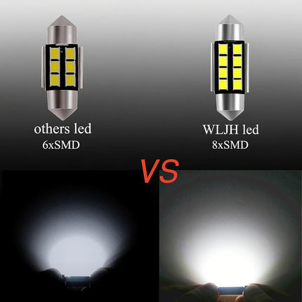 WLJH Ampoule feston LED 31 mm extrêmement lumineuse Canbus sans erreur 2835 Chipsets DE3022 DE3175 Ampoules LED d'intérieur pour plafonnier, carte, porte, éclairage de courtoisie (10 pièces, blanc)