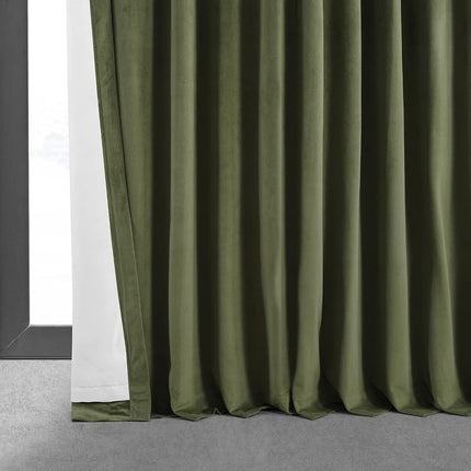HPD Half Price Drapes Extra Wide Signature Blackout Velvet Curtains 96 Inch Long 1 Panel, 4-Pass Hotel Blackout Lined Window Curtains Thermal Blackout Curtains for Bedroom 100W x 96L, Hunter Green