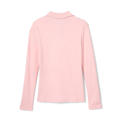 French Toast Girls Long Sleeve with Picot Collar (Standard & Plus) School Uniform Polo Shirt, Pink, 14-16 US