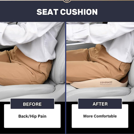 Coverado Car Seat Cushion, Memory Foam Office Chair Cushion for Car Airplane, Everlasting Comfort Sciatica & Hip & Tailbone Pain Relief Cushion for Long Sitting Driver Office Worker-Beige