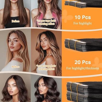 DOORES Human Hair Extensions Tape in Remy Natural Black 55cm 20pcs 50g Tape in Remy Hair Extensions Natural Hair Straight Skin Weft Seamless Straight