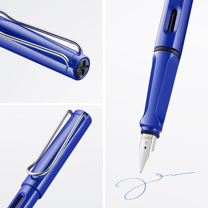 LAMY safari blue - Fountain Pen with ergonomic grip & polished steel nib in size M - ideal for any Writing & Calligraphy - including LAMY T 10 blue cartridge - Right-Handed