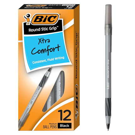 BIC Round Stic Grip Xtra Comfort Ball Pen, Fine Po