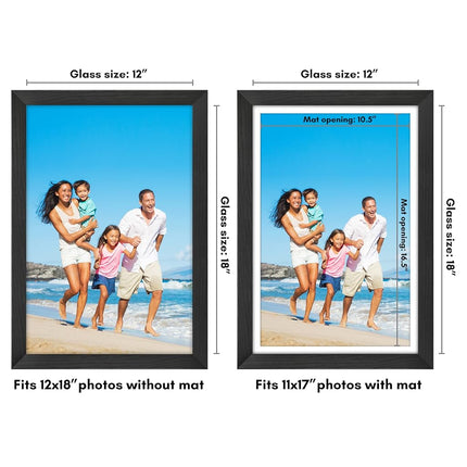 Cadre d'affiche Americanflat 12x18 avec verre incassable - Utiliser comme cadre 11x17 avec passe-partout ou afficher une photo 12x18 sans passe-partout - Collection Hudson - Grands cadres pour affichage mural - Noir