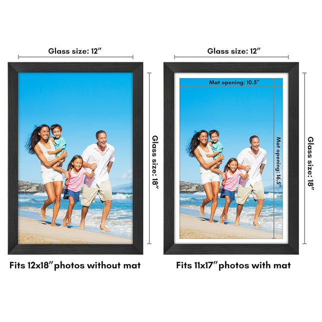 Americanflat 12x18 Poster Frame with Shatter-Resistant Glass - Use as 11x17 Frame with Mat or Display 12x18 Photo Without Mat - Hudson Collection - Wide Picture Frames for Wall Display - Black