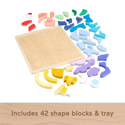 Fisher-Price Wood Preschool Toy Space Blocks Jigsaw Puzzle, 42 Wooden Pieces for Stacking & Sorting Play Kids Ages 3+ Years, HXY42