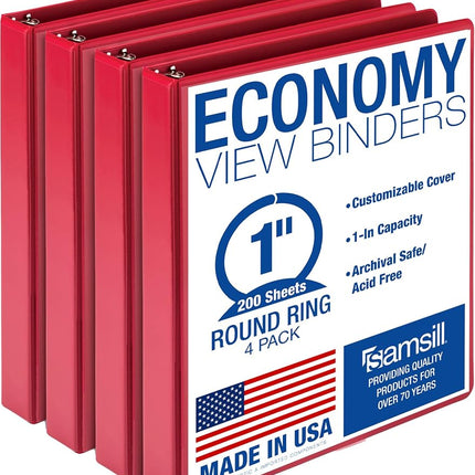 Samsill 1 Inch 3 Ring Binders, Made in USA, Econom