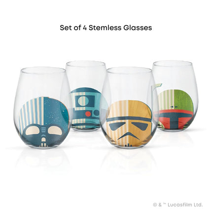 JoyJolt Star Wars™ Helmet Hues Tumblers Stemless Glasses. Set of 4 Large 19oz Stemless Glass Drinking Glasses, Star Wars Kitchen Glasses. Star Wars Gifts and, Star Wars Collectibles for Adults