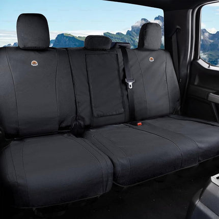 Fundas de asiento trasero Coverado, protector de asiento de lona impermeable para cojines de asiento de coche para niños y perros, fundas de asiento compatibles con Ford F150 2015-2025 y Ford F250 F350 F450 2017-2025 (negro, 2 piezas)