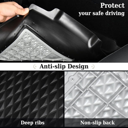 Coverado Floor Mats for 2024 2025 Tesla Model 3, Custom Fit All Weather TPE Cargo Liner Floor Mats Full Set, Waterproof Car Mats Trunk Floor Mat Tesla Model 3 Accessories,Front & Rear
