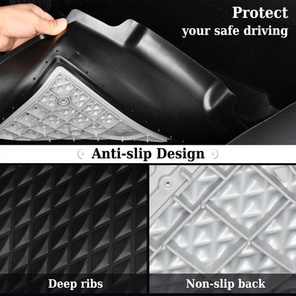 Coverado Floor Mats for 2024 2025 Tesla Model 3, Custom Fit All Weather TPE Cargo Liner Floor Mats Full Set, Waterproof Car Mats Trunk Floor Mat Tesla Model 3 Accessories,Front & Rear