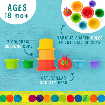 Kids Preferred World of Eric Carle The Very Hungry Caterpillar Bath Time Stacking Cup Set with Caterpillar Head Squirty Perfect for Water Play Ages 18 Months and Up
