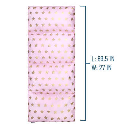Wildkin Tumbona de suelo para niños – Ligera y fácil de transportar, ideal para pijamadas y siestas, almohada no incluida – Estrellas rosas y doradas