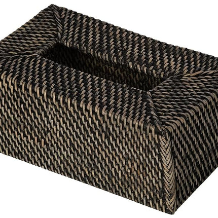 KOUBOO Loma Rectangular Rattan Tissue Box Cover - Kleenex Tissue Boxes, Tissue Box Holder, Decorative Box, Kitchen, Bedroom, Office (Black Wash)