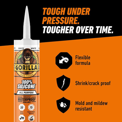 Gorilla Waterproof Caulk & Seal 100% Silicone Sealant, White, 10oz Cartridge (Pack of 1)