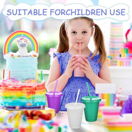 Sieral Cups with Straws and Lids Kids Tumbler with Straw Reusable Water Bottle Iced Coffee Travel Mug Cup Adults Plastic Cups for Parties 16 oz(Fresh Colors, 15 Pack)