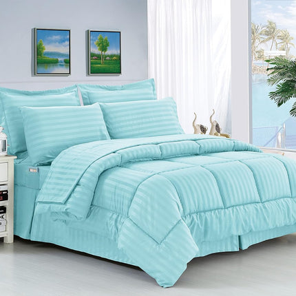 Elegant Comfort Silky Soft 8-Piece Dobby Stripe Be