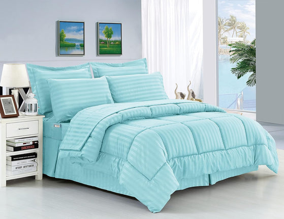 Elegant Comfort Silky Soft 8-Piece Dobby Stripe Be