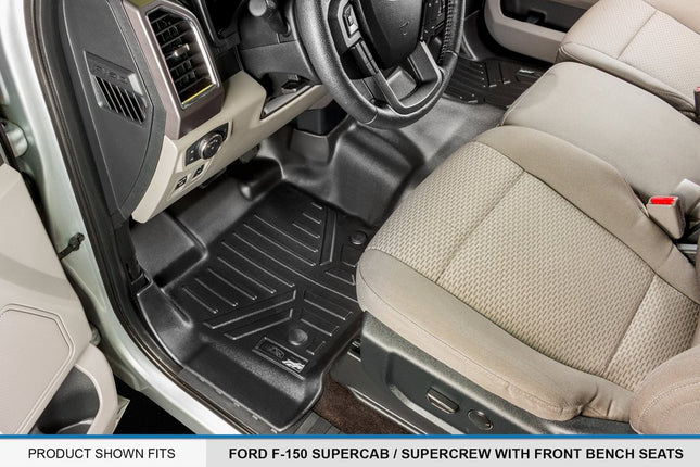 SMARTLINER Custom Fit Floor Mats 2 Row Liner Set Black for 2015-2019 Ford F-150 SuperCrew Cab with 1st Row Bench Seat