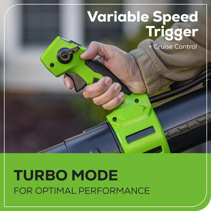Soplador de Hojas de Mochila Inalámbrico Sin Escobillas Greenworks 40V (282 km/h / 20.1 m³/min) de Doble Puerto, (2) Baterías de 8.0 Ah y Cargador Incluidos