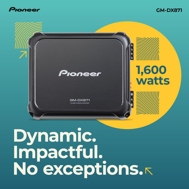 Pioneer GM-DX871 - Potente amplificador de 1600 vatios, tecnología Clase D, 1 canal, filtro de paso bajo variable, diseño compacto y control remoto de refuerzo de graves