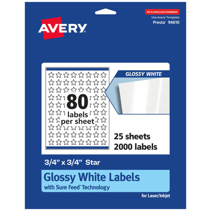 Avery Glossy White Star Labels with Sure Feed, 3/4