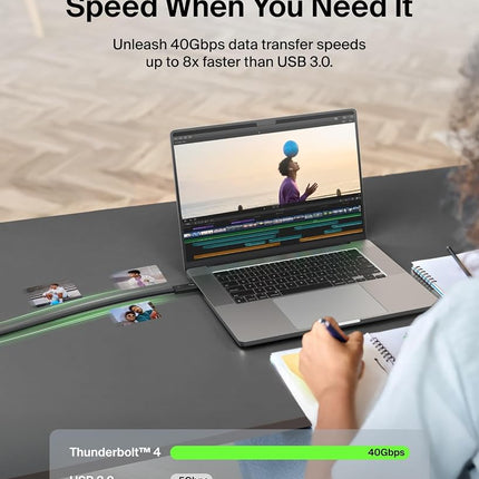 Belkin Active Thunderbolt 4 USB-C Cable, USB Type C Connection with 100W Power Delivery PD Enabled, USB 4 Compliant and Compatible with TB3 Compatible with MacBook Pro, iPhone 15 Pro, more, 2m