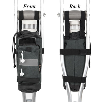Crutch Bag Lightweight Crutch Accessories Storage Pouch with Reflective Strap and Front Zipper Pocket for Universal Crutch Bag to Keep Item Safety (Dark Gray)