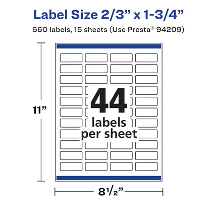 Avery Matte White Removable Rectangle Labels with Sure Feed Technology, Print-to-The-Edge, 2/3" x 1-3/4", 660 Removable Labels, Laser/Inkjet Printable Labels