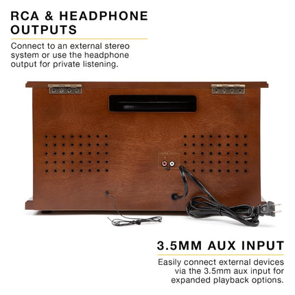 Victrola Navigator 8-in-1 Bluetooth Record Player with Built-in Speakers – 3 Speed, CD Player, Cassette, FM Radio, USB, RCA Out, Headphone Jack, Wireless Music Streaming, Real Wood (Walnut)