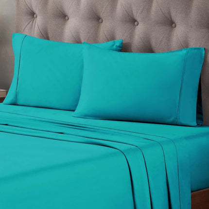 Superior 300 Thread Count Egyptian Cotton Sheet Set, Solid Bedroom Sheets, Bedding, Essentials, Home Basics, 1 Elastic Deep Pocket Fitted Bed Sheet, 1 Flat Sheet, 1 Pillowcase, Twin XL, Teal