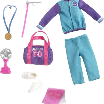 Barbie GBK59 Team Stacie Doll and Gymnastics Playset with Spinning Bar and 7 Themed Accessories, Multicoloured