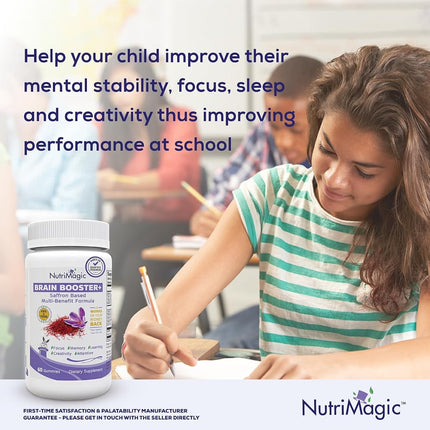 NutriMagic Kids Brain Booster 2IN1 Saffron Extract Nootropic & Multivitamin for Focus, Memory, Attention, Mood - Pure Saffron Gummies for Brain Health Support w/Vitamin D3, B6, B12, Zinc - 60 Gummies