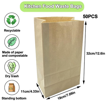 KAIHENG Kitchen Food Waste Bags, 100PCS Compostable Paper Garbage Bag, Recycling Paper Trash Bag for Dry Rubbish, Plastic Free
