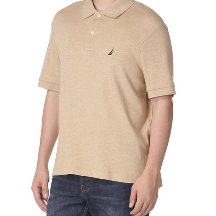 Nautica Men's Classic Fit Short Sleeve Solid Soft Cotton Polo Shirt, Coastal Camel Heather, 1X