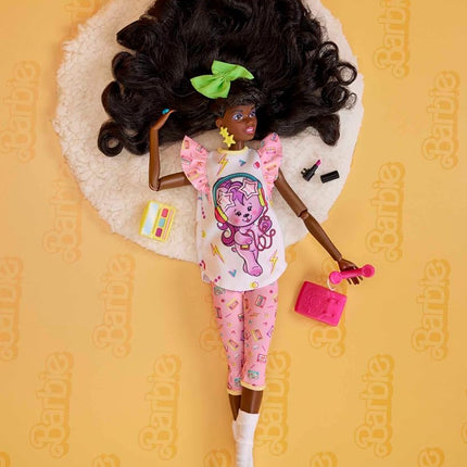 Barbie Doll, Curly Black Hair, 80s-Inspired Slumber Party, Barbie Rewind Series, Nostalgic Collectibles and Gifts, Clothes and Accessories, HJX19