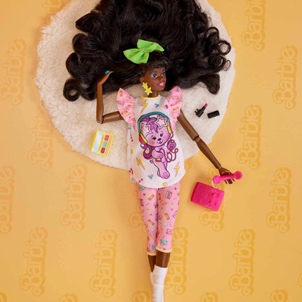 Barbie Doll, Curly Black Hair, 80s-Inspired Slumber Party, Barbie Rewind Series, Nostalgic Collectibles and Gifts, Clothes and Accessories, HJX19