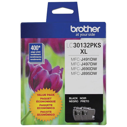 BROTHER Genuine LC30132PKS 2-Pack High Yield Black Ink Cartridges, Page Yield Up to 400 Pages/Cartridge, LC3013