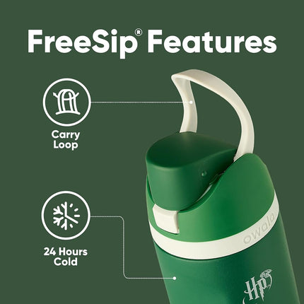 OWALA Harry Potter FreeSip Insulated Stainless Steel Water Bottle with Straw for Sports and Travel, BPA-Free, 24-Ounce, Slytherin