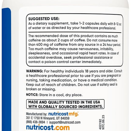 Nutricost Guarana 1000mg Serving, 150 Vegetarian Capsules - Natural Herbal Brazilian Caffeine Energizer Supplement