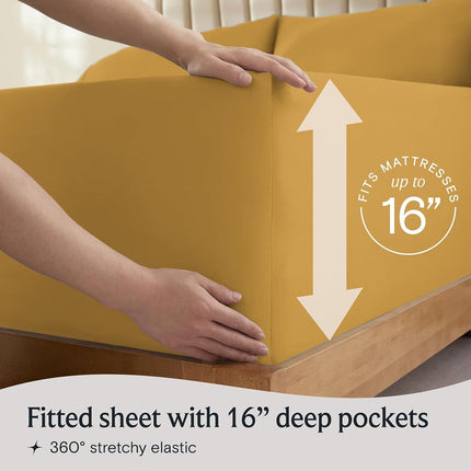 LuxClub 6 PC Bamboo Sheet Set w/ 18 inch Deep Pockets - Eco Friendly, Wrinkle Free, Hypoallergentic, Antibacterial, Fade Resistant, Silky, Stronger & Softer Than Cotton - Medallion Gold Full
