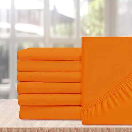 Elegant Comfort 6-Pack Fitted Bottom Sheets 1500 Thread Count Premium Hotel Quality, Deep Pocket, Wrinkle-Free, Stain and Fade Resistant-Side Pockets for Storage, 6PACK Fitted-Queen, Orange