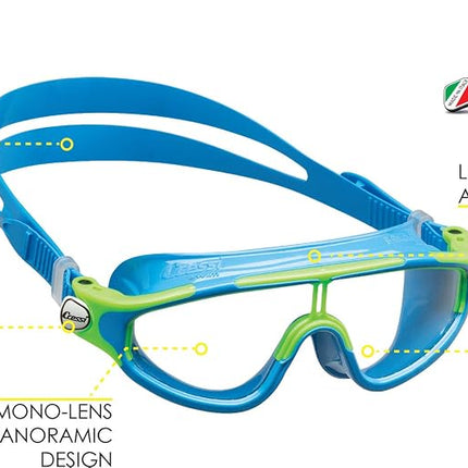 CRESSI King Baloo Kids Swim Goggles - Quick-Adjust Strap, Watertight Seal - Kids Swimming Goggles with Anti-Fog UV Protection - Light Blue/Lime - 2-7 Years