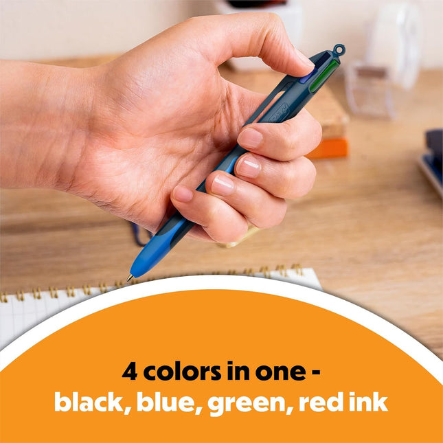 Bolígrafo retráctil BIC 4 colores Smooth, punta de 1.0 mm para un flujo de tinta suave, paquete de 3 unidades en colores de tinta surtidos