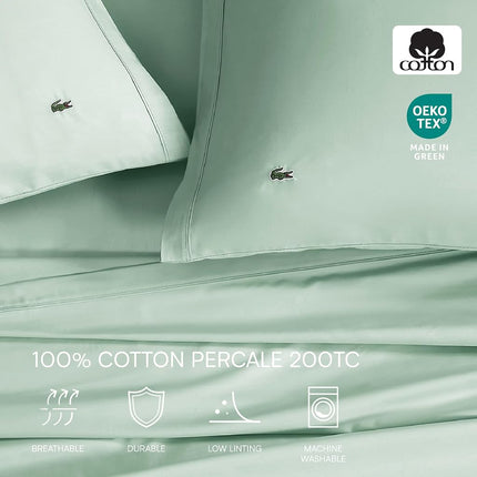 Lacoste 4-Piece Cotton Sheet Set, Solid, Iced Mint, California King