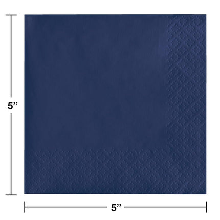 Creative Converting Touch of Color 200 Count 2-Ply Paper Beverage Napkins, Navy Blue, 5" x 5" - 251137