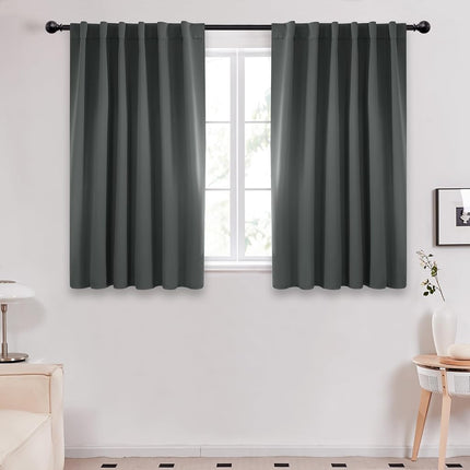 Deconovo Solid Back Tab and Rod Pocket Curtains, Thermal Insulated Blackout Window Curtains for Kitchen, 52x54 Inch, Dark Grey, 2 Panels
